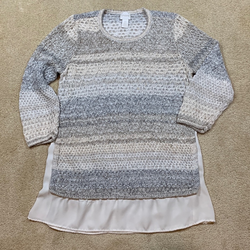 Chico’s Sweater Size 0 or 4 Chunky Loose Knit Layer Hem Peach Grey Cream